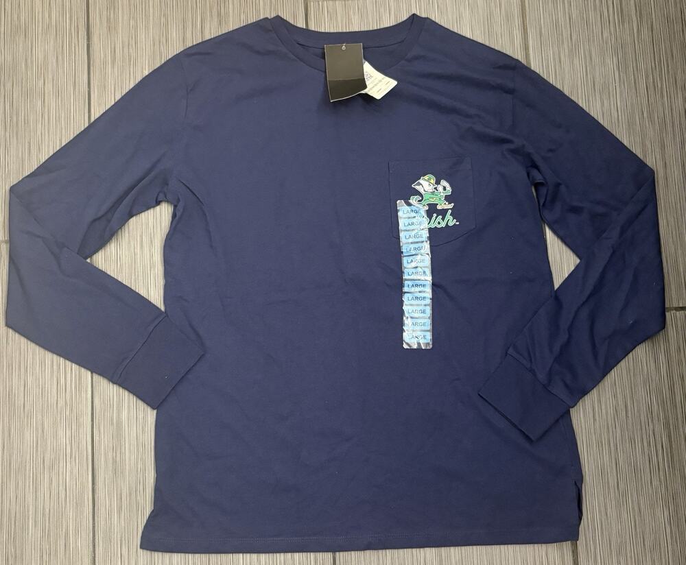 Notre Dame Graphic Dog Print Men’s Long Sleeve 100% Cotton Size Large Navy Blue
